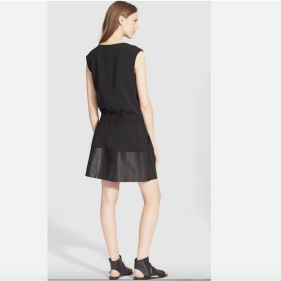 VINCE Lamb Leather Contrast Drawstring Black Dress Size Large, Chic, Stylish - Picture 15 of 15